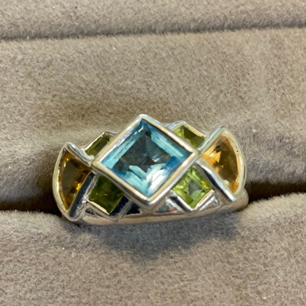 Geometric Topaz and Citrine Sterling Silver Ring